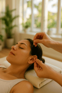 Auriculothérapie - stimulation de points d'acupuncture à l'oreille pour l'anxiété